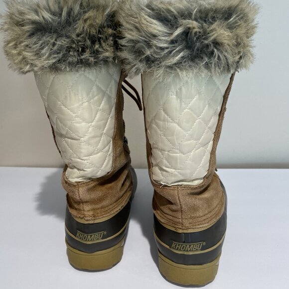 Khombu Nordic 2 Duck Boots Women's Size 8 Beige Suede Faux Fur Trim Waterproof - Picture 3 of 11